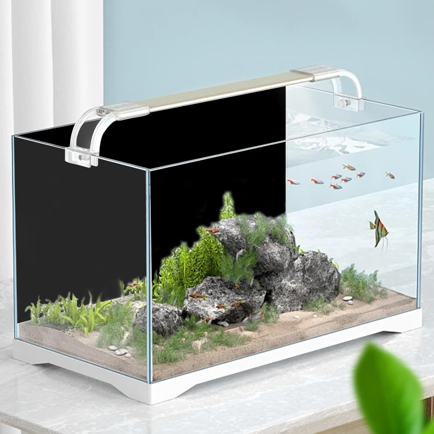 Liyquint Aquarium Wallpaper ，Static Cling Black Backdrop Sticker ， Vibrant Aquarium Poster Background for Fish Tank ，For Aquarium Decoration and Fish (Black) image number 1