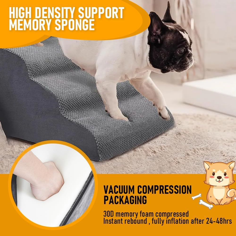 Dog Stairs 3 Tiers Dog Steps Pet Ramp Stairs for Couch and Bed Non-Slip 3-Step Pet Stairs, Small Dog Cat Ramp Pet Dog Steps 3 Tiers Training Stairs, Removable and Washable Case (3Tiers) image number 2