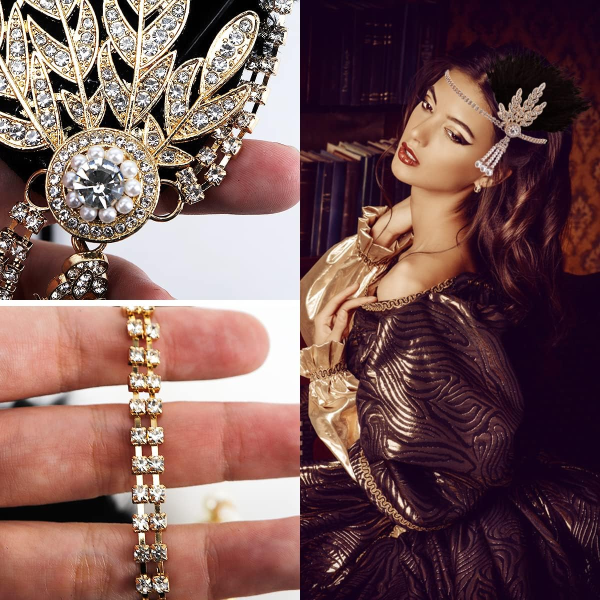 FERCAISH 1920S Flapper Headband, Roaring 20S Black Crystal Headband Bachelor Party Headband, Great Hair Accessories for Women - Gold image number 5