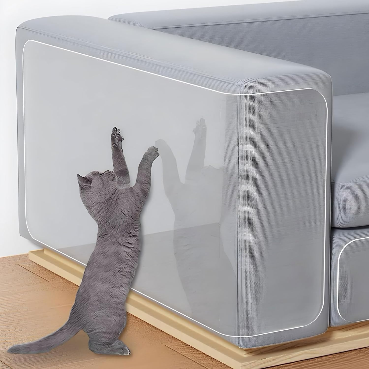 RUIFEN Cat Scratch Proof Sofa Protector - 12"X118" Transparent PVC Removable Adhesive Film for Couches & Furniture, anti Scratch Matte Textured Protective Wrap (1 Roll) image number 3