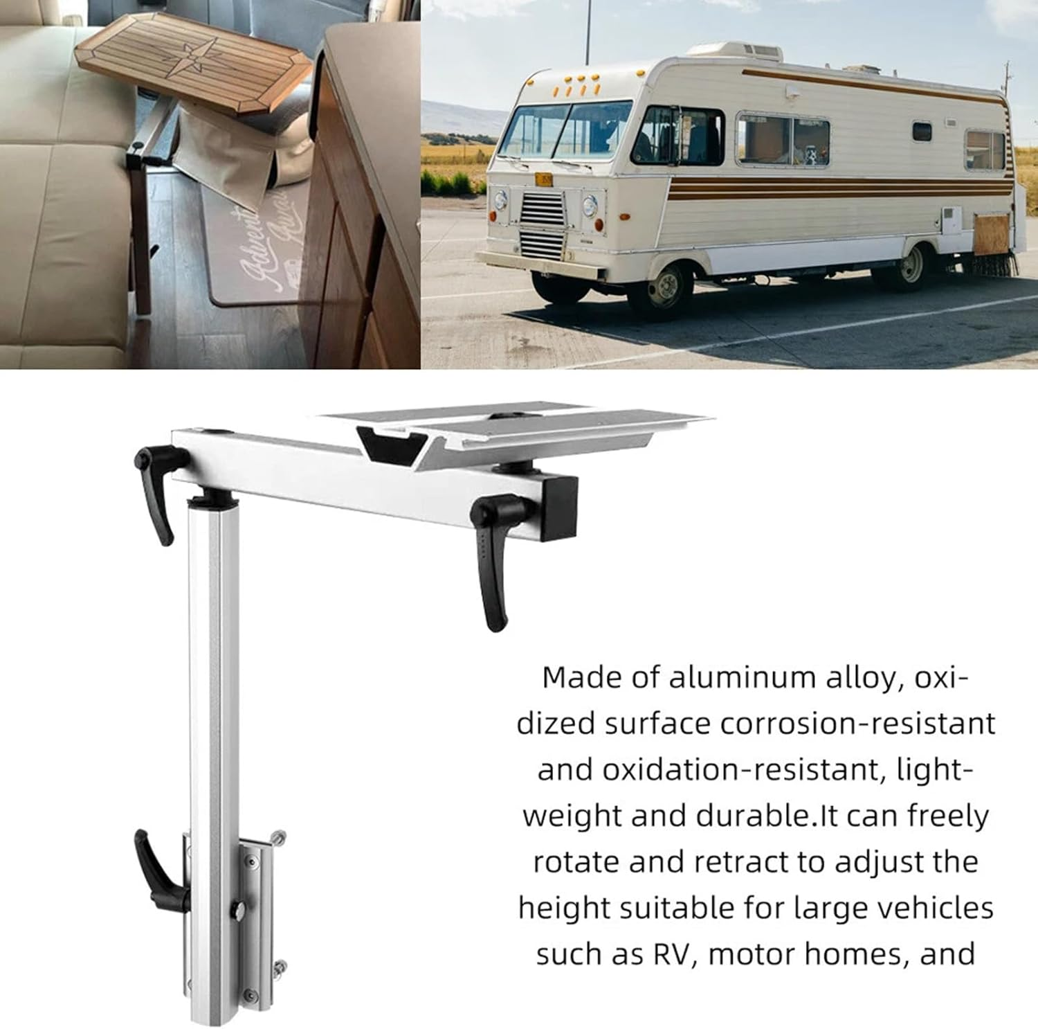 RV Table Leg,Rotatable Folding Height Adjustable Table Leg RV Accessories for Camper Van Camping,Caravan Yacht Workroom,Black image number 5