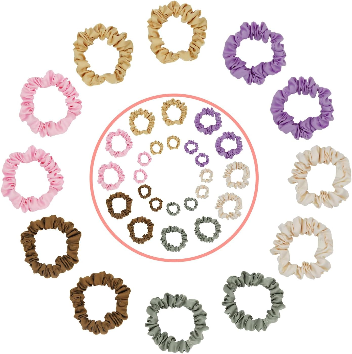 Pack of 12 Silk Scrunchies, Silk Scrunchie, Large, Soft, Stretchy Silk, Silk Scrunchie, 6 Colours, Ponytail Tear-Resistant Scrunchies image number 5