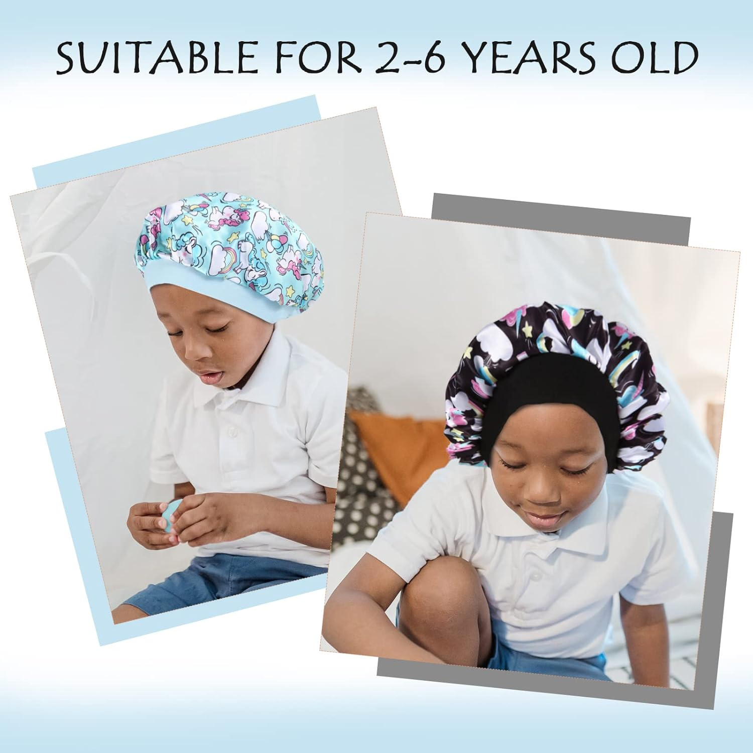 4 Pcs Silk Bonnet for Sleeping Kids Bonnets for Girls Baby Satin Sleep Cap Hair Wraps for Curly Natural Hair Elastic Wide Band - A01 image number 2