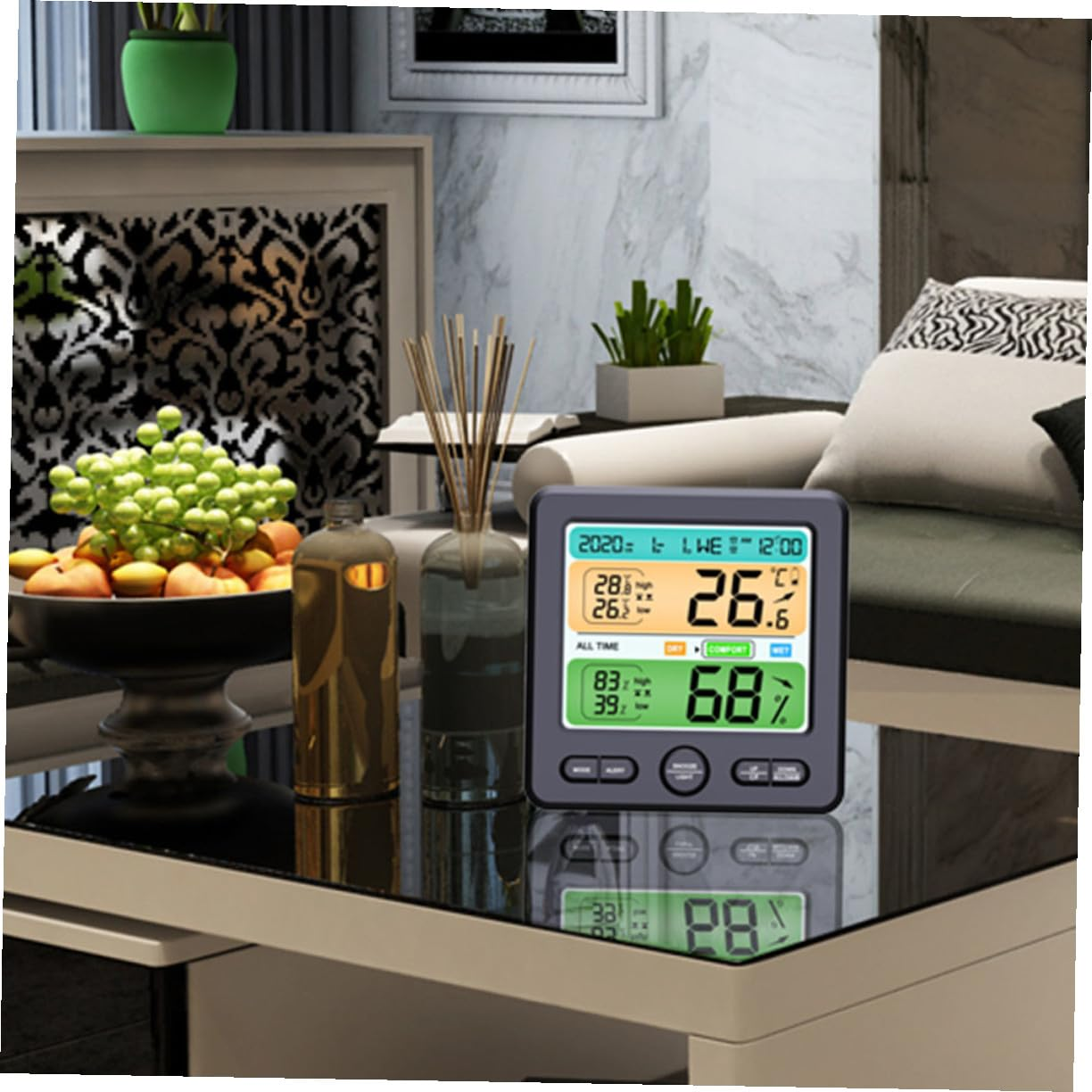 TEHAUX Multi-Function Digital Hygrometer Clock with Large Screen Display Indoor Temperature Humidity Gauge for Home and Office Electronic Thermometer Monitor for Factory School Hospital image number 6