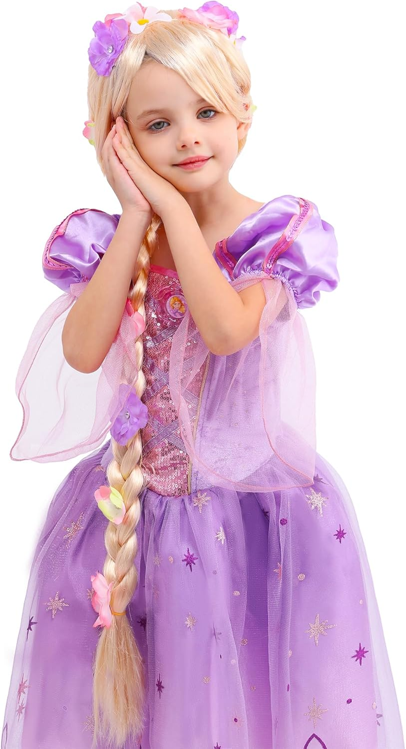 Sincere Party Girls Princess Costume Accessories Fancy Dress up Cosplay Exquisite Match Sets Rapunzel Wigs Rapunzel Braids for Girls image number 2