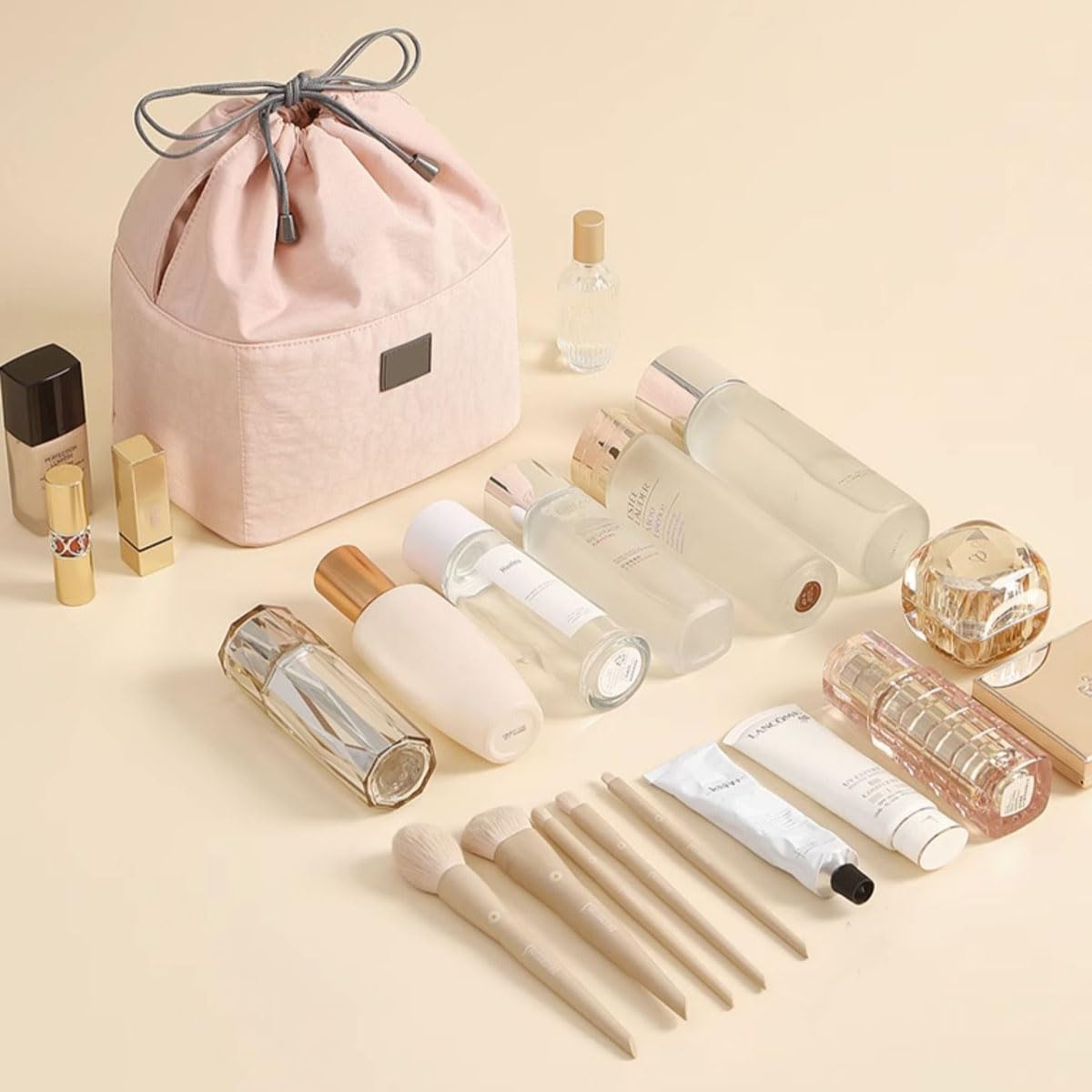 DDPOND Large-Mouth Cosmetic Bag,Portable Toiletry Pouch,Large Capacity Travel Makeup for Purse (Grey) image number 3