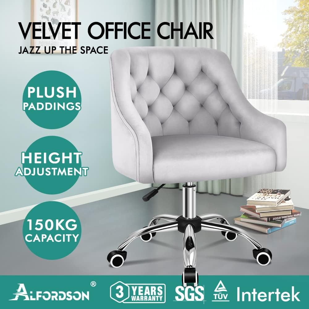 ALFORDSON Velvet Office Chair Swivel Fabric Armchair Computer Desk Chair Modern Home Office Chair Height Adjustable Mid-Back Task Chair for Kids Adult Study Work, Living Room, Bedroom (Ellie Grey) - Alvis Dark Grey image number 6