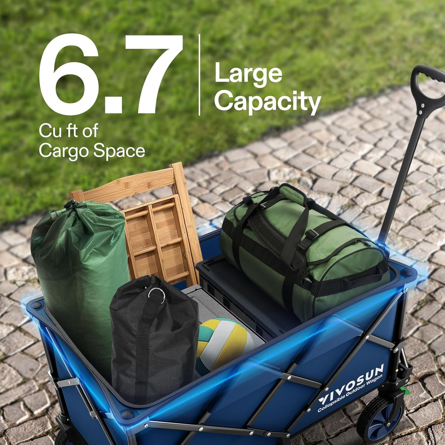 VIVOSUN Heavy Duty Folding Collapsible Wagon Utility Outdoor Camping Cart with Universal Wheels & Adjustable Handle, Blue - Grey image number 5