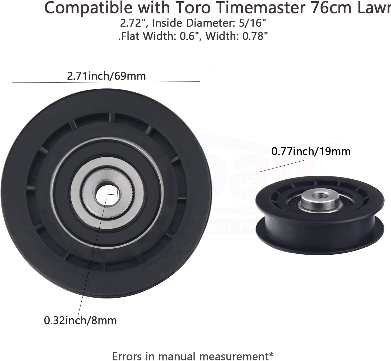 2 Pack 120-7082 Idler Pulley Compatible with Toro 30" Time Master & Turf-Masters for Exmark Commercial 30 Walk-Behind- 2-1/4 Inch Flat Dia Flat Idler Pulley image number 3