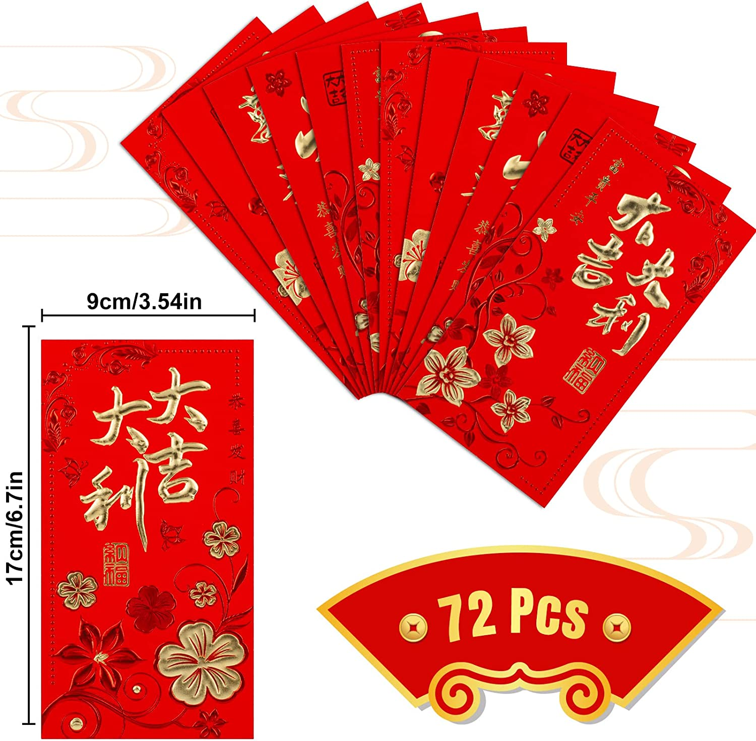 Whaline 72Pcs Chinese New Year Red Envelopes Large Red Packet 2024 Year of the Dragon Hong Bao Plum Blossom Pattern Spring Chinese Lucky Money Pockets for Wedding Chinese Lunar Year, 3.5 X 6.7 In image number 4