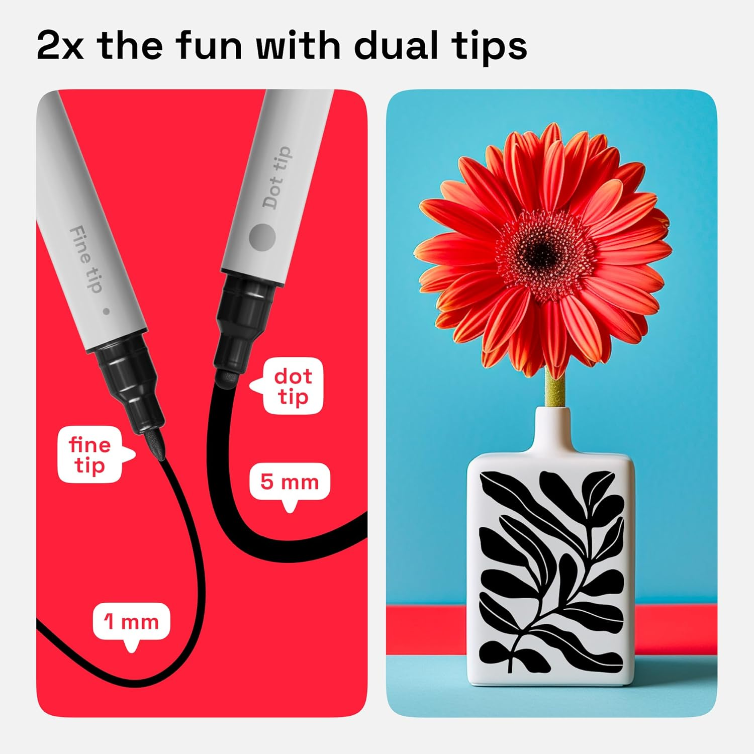 ARTISTRO 2 Black Acrylic Paint Pens, Acrylic Paint Markers Dual Tip (Fine 1Mm + Dot 5Mm), Acrylic Markers for Fabric, Canvas, Rock, Glass, Wood, Paper, DYI, Paint Markers for Kids and Adults image number 5