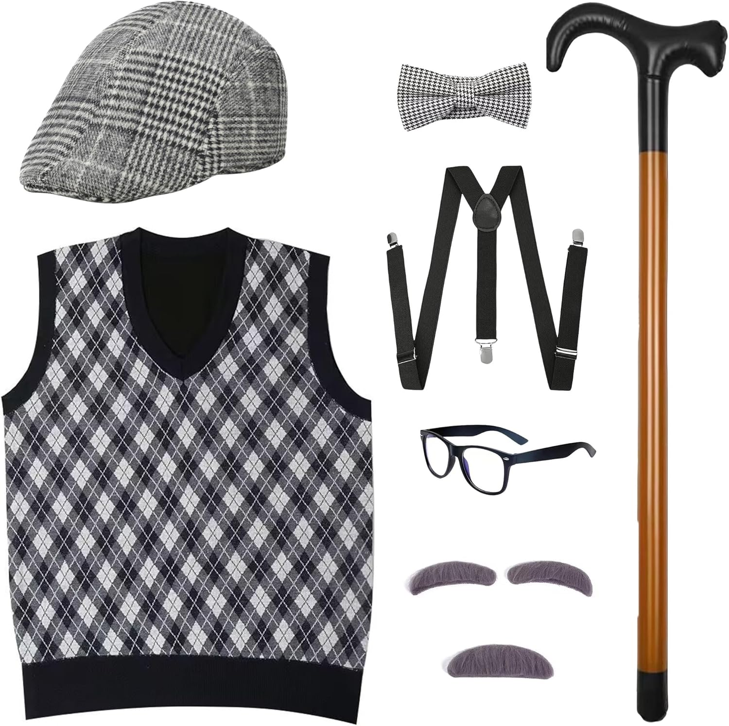 100 Days of School Old Man Costume for Boys Grandpa Old Person Sweater Vest Old Lady Costume for Kids image number 6