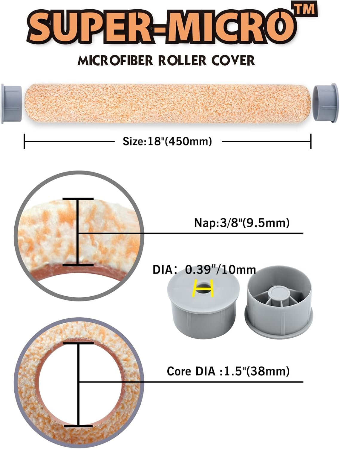 ROLLINGDOG Exclusive Paint Roller End Caps Refill for 18 Inch Paint Roller Frame 1.5"(38 Mm) Paint Roller Cover Sleeve with Pin Hole Sized 10Mm (Pack of 2) image number 3