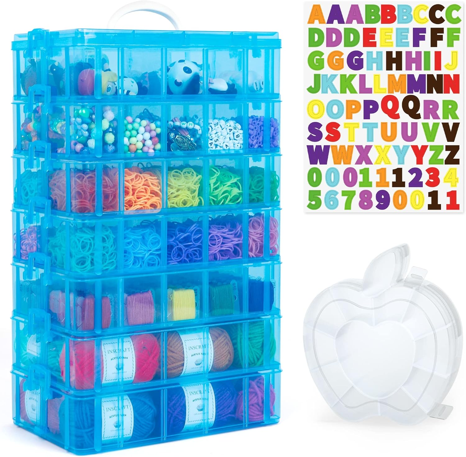 7 Layers Stackable Storage Container, 70 Adjustable Compartments (White) Perfect for Kids Toys, Art Crafts, Jewelry, Supplies, Mini Case & Letter Sticker Included
