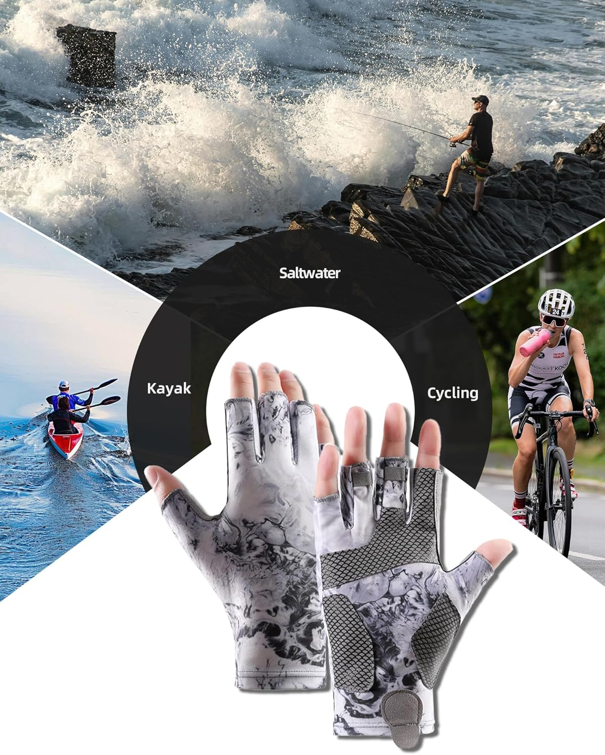 Reelfin Sun Gloves UPF 50+ Fishing Gloves, Fingerless Sun Protection UV Protection Stretch Fishing Gloves for Men Women - Sky Blue image number 4