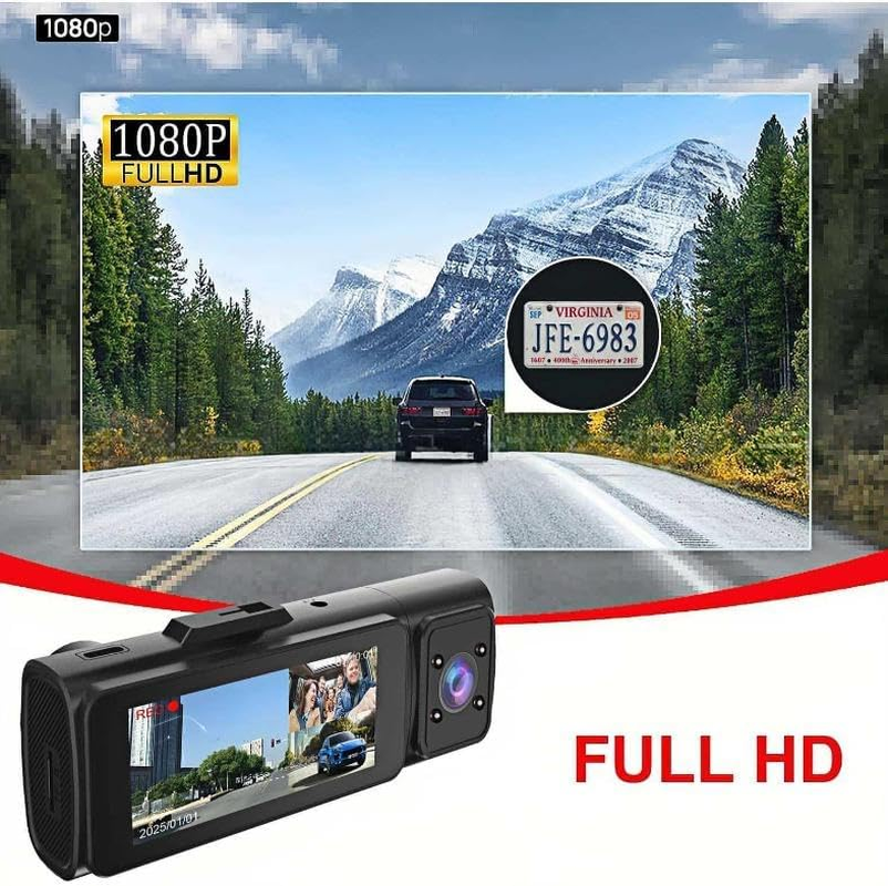 MIOLLYBO 1080P Dash Camera with Wifi for Cars, 3 Channel Dash Cam Front and Rear inside with 3.18" Display Dashcam, 32GB TF Card, Night Vision, Loop Recording, Motion Detection, App Control image number 1