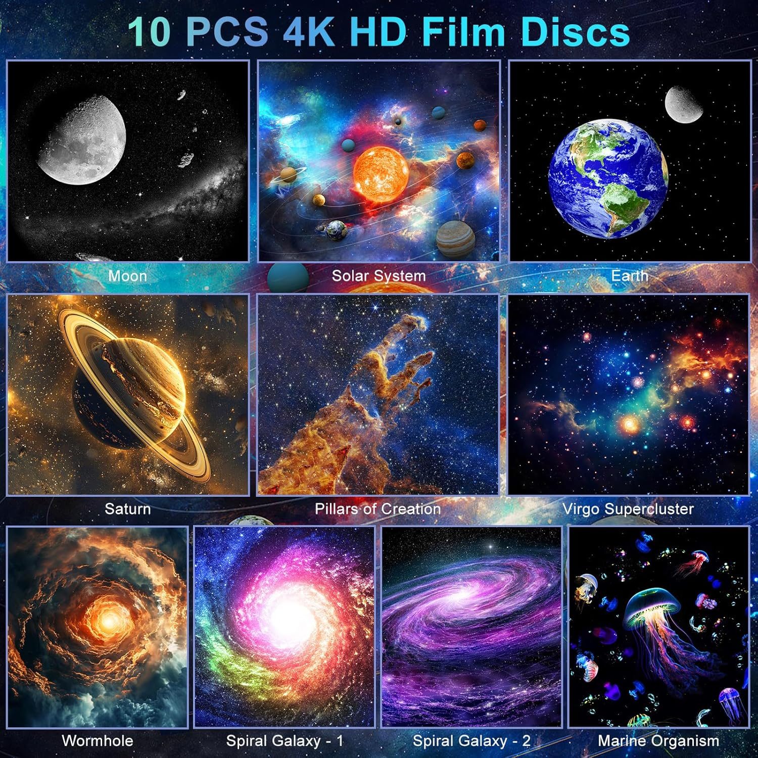 Galaxy Projector,4K HD Realistic Star Planetarium Projector with 10 Film Discs, 360&deg; Rotatable Space Solar System Ceiling Projec-Tor with Timer & 8 Color Lights for Kid Room Decor (White) image number 2