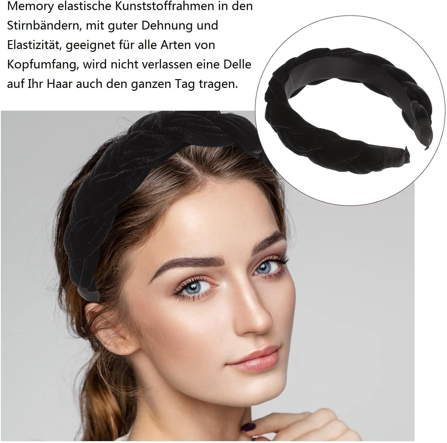 KOMUNJ Velvet Headband Braided Headband Wide Hair Band Vintage Padded Headband DIY Styling Headpiece image number 2