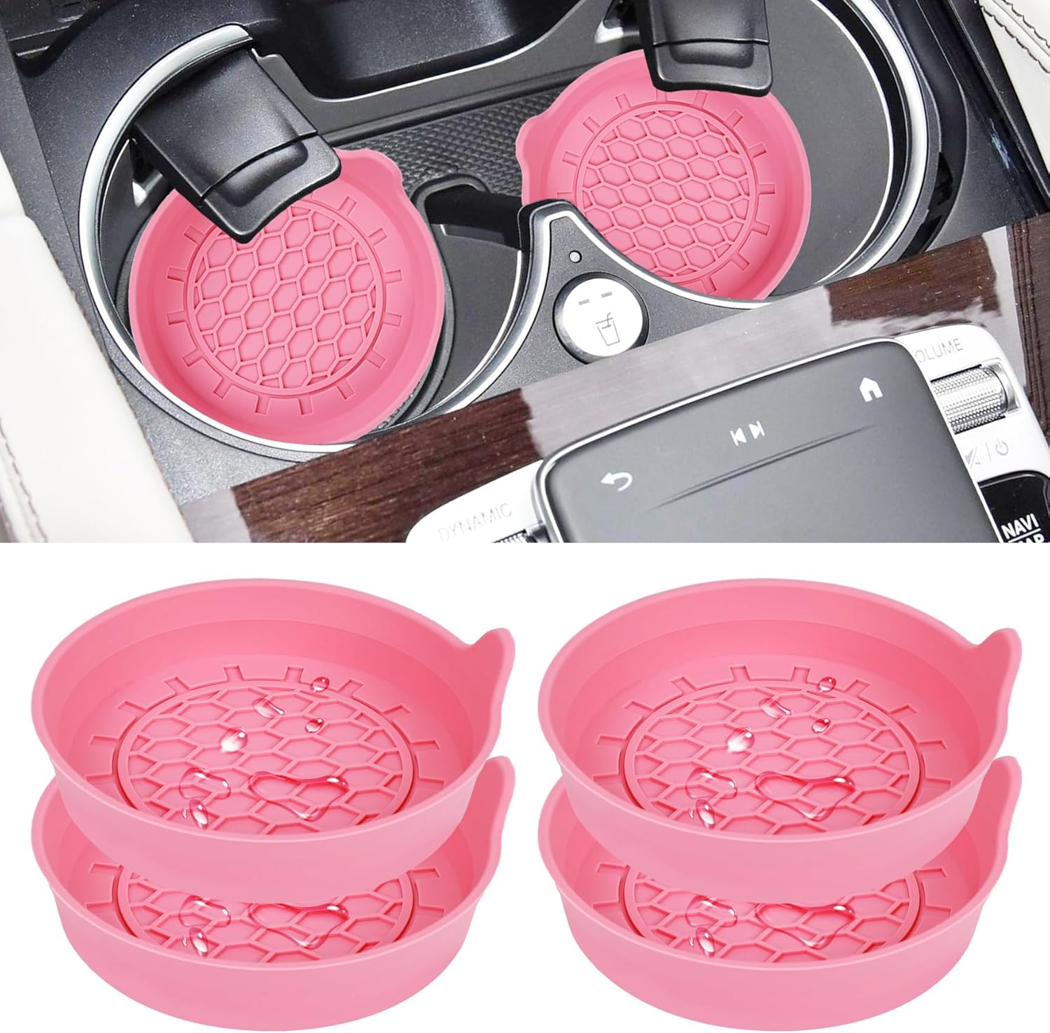 Amooca Automotive Cup Holders Universal Car Cup Coaster Waterproof Non-Slip Sift-Proof Spill Holder Car Interior Accessories 4 Pack Black