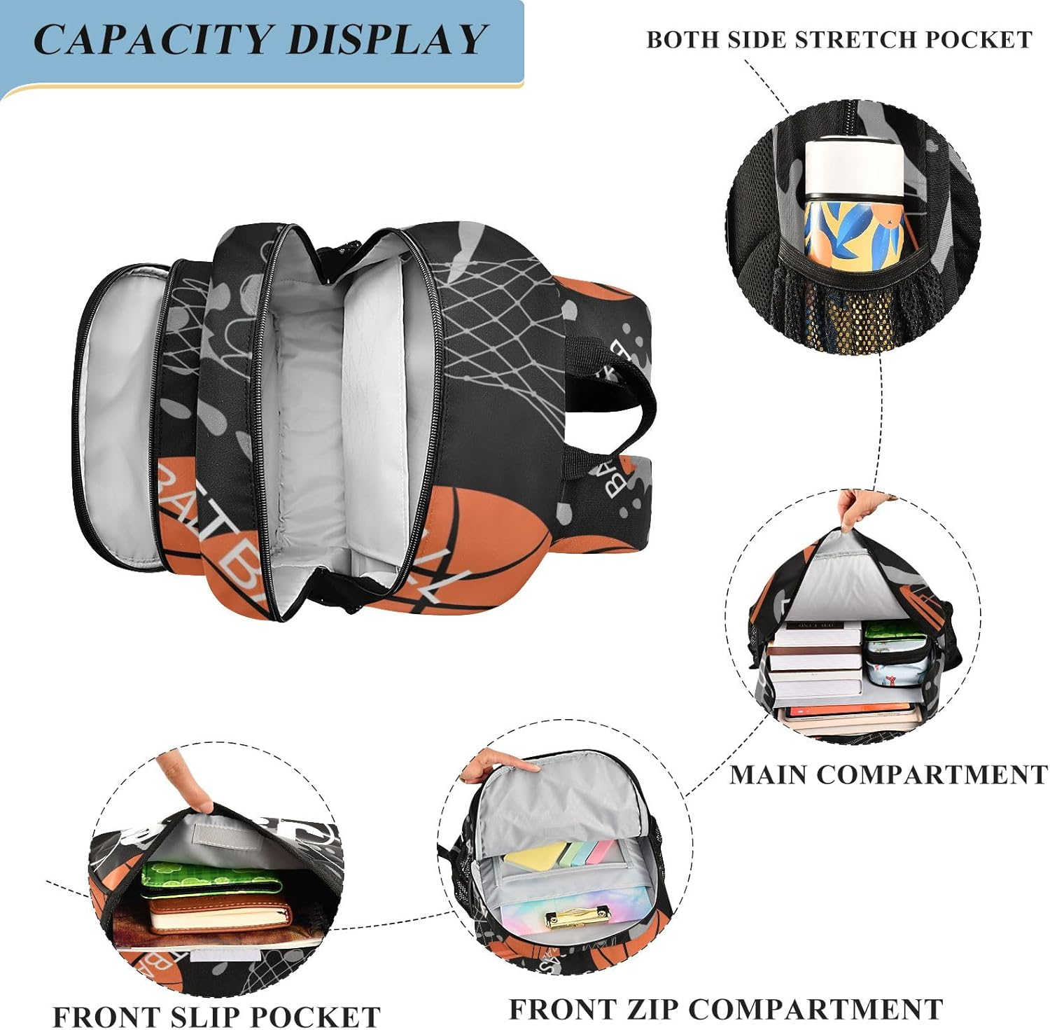 RPLIFE Basketball School Backpacks for Kids, Cool Boys Backpack, Kids Backpack for School