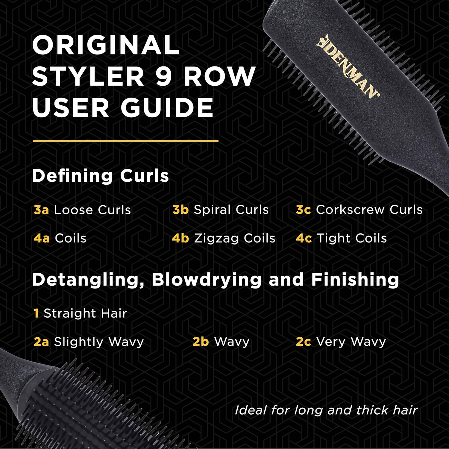 Denman 9 Row Styling Brush, Black, Medium