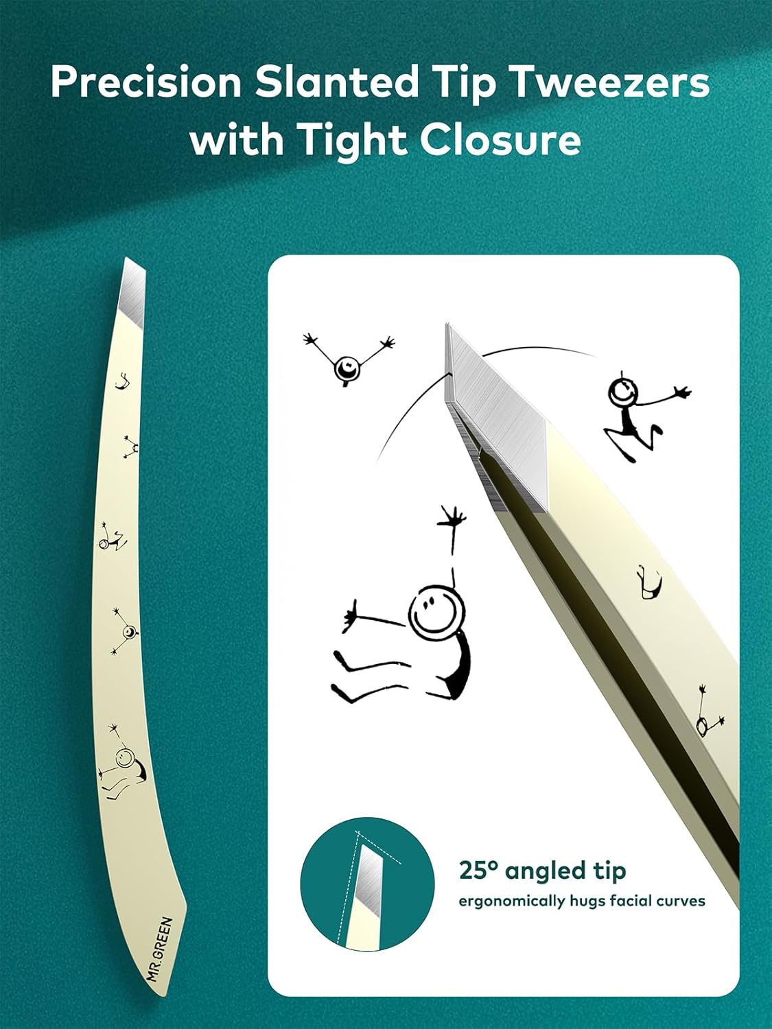 MR.GREEN Tweezers for Women Facial Hair, Professional Precision Eyebrow Tweezers for Women and Men, Stainless Steel Slanted Cute Hair Removal Plucker image number 4