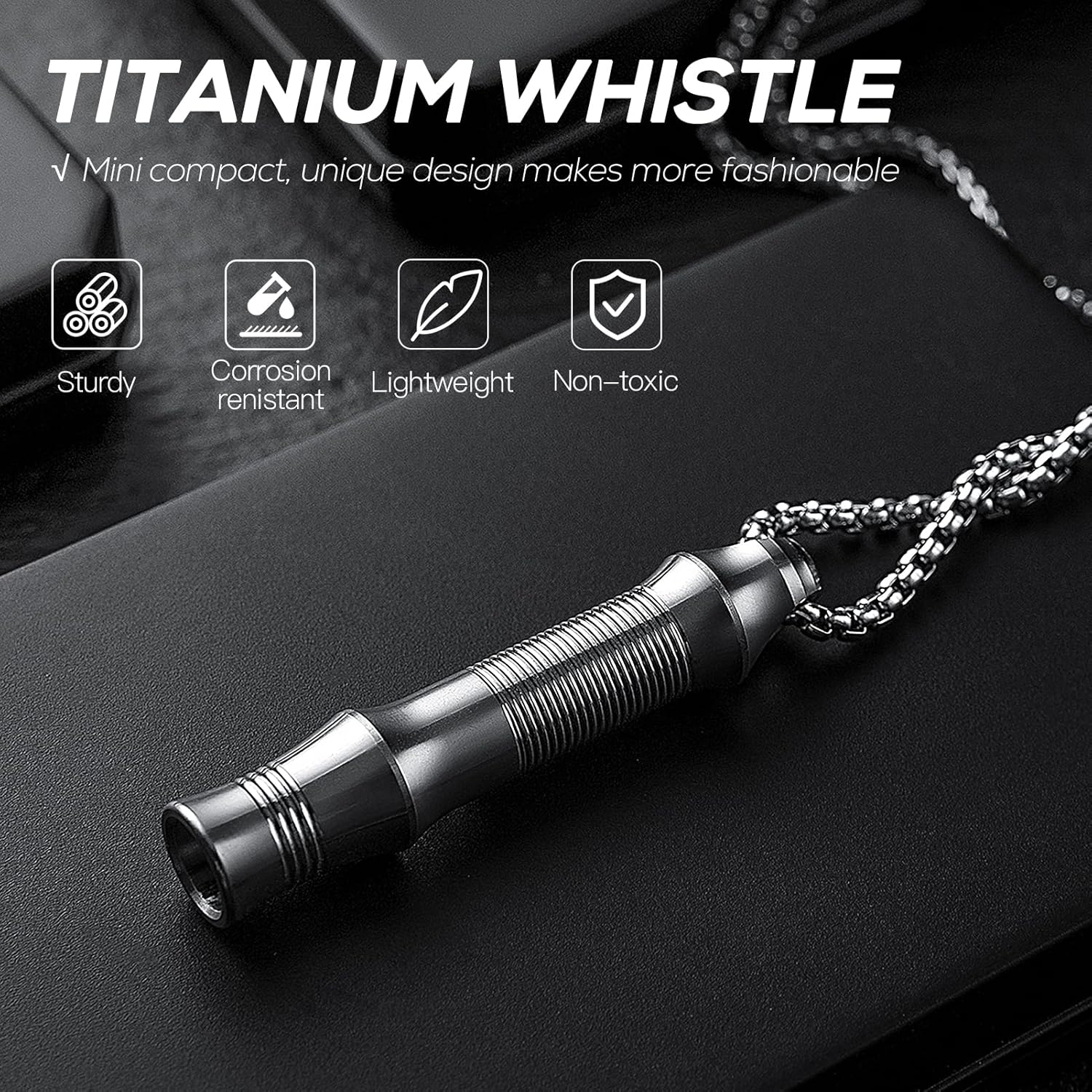 TISUR Titanium Emergency Whistle,Edc Safety Whistles Necklace Loud up to 120Db,Survival Whistles for Survival,Hiking,Camping,Pets Training image number 4