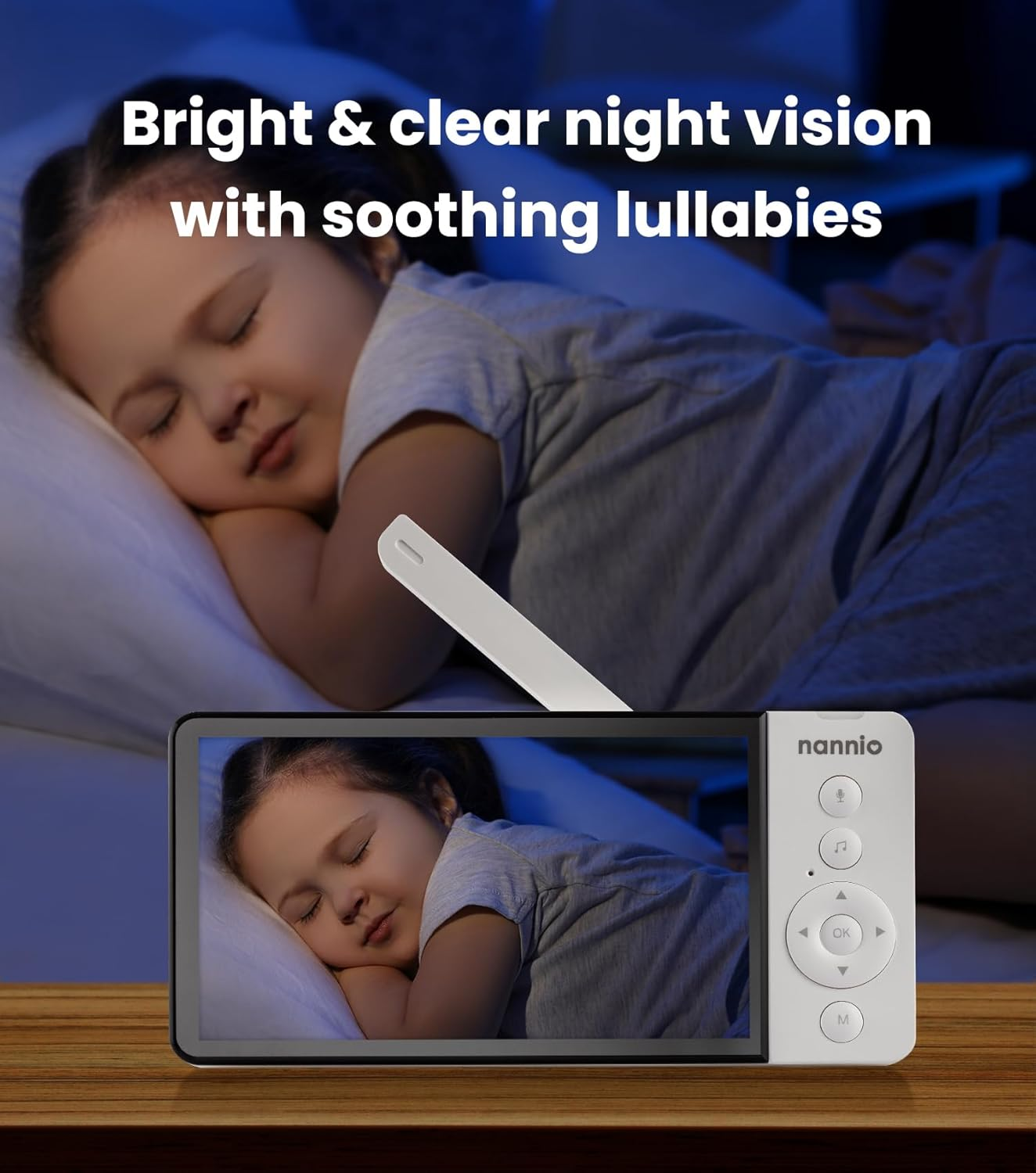 Nannio New Comfy 5'' HD No Wifi Baby Monitor with Camera, IPS Display, 5000Mah Battery, 1000Ft Long Range, Remote, Clear Night Vision, 2-Way Audio, Temp Sensor, Ideal Baby Gifts (Nannio New Comfy 5'') image number 3