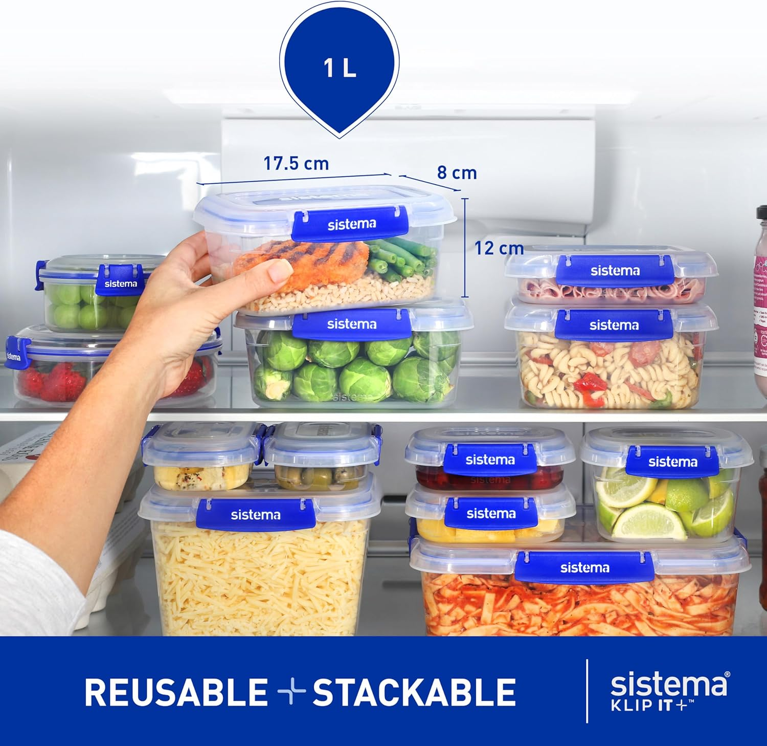 Sistema KLIP IT plus Food Storage Containers | 1 L | 4 Piece Airtight Containers Set | Leak-Proof Seal | Easy Locking Clips| Bpa-Free image number 4