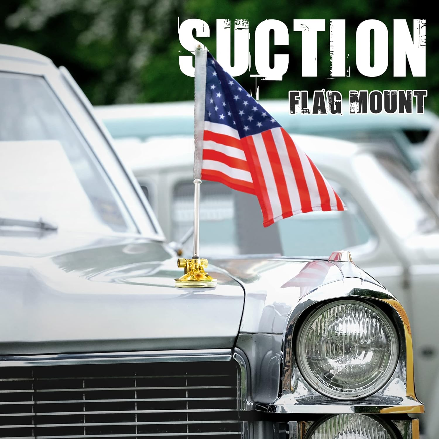 Anley USA Car Flag & Flagpole with Air Suction Mount - Outdoor Suction Cup Style Flag Pole for Car, Truck, Boat and Vehicle with American Flag (Set of 1) image number 2