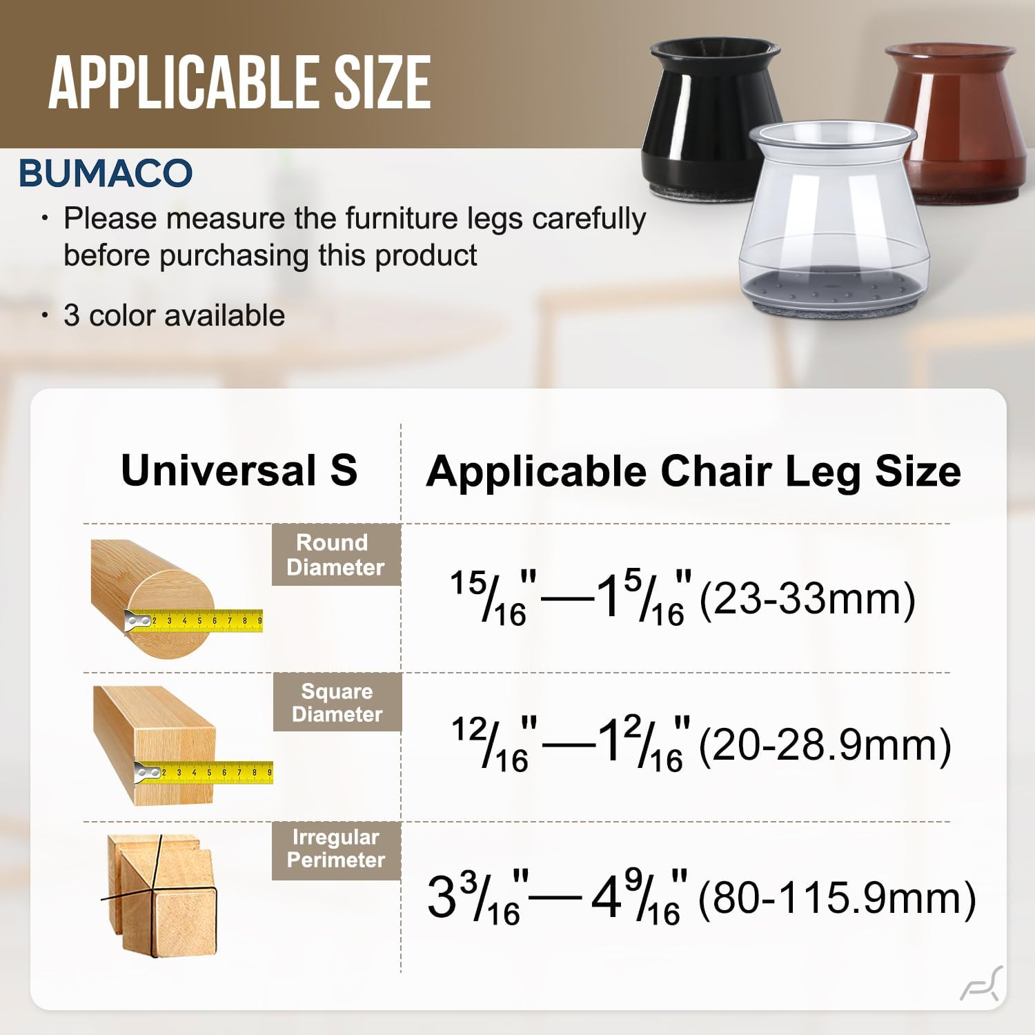 BUMACO 40Pcs Chair Leg Floor Protectors Chair Leg Protectors for Hardwood Floors Silicone Pads Covers to Protect Floors (Clear, Universal S (0.9"-1.29") image number 1