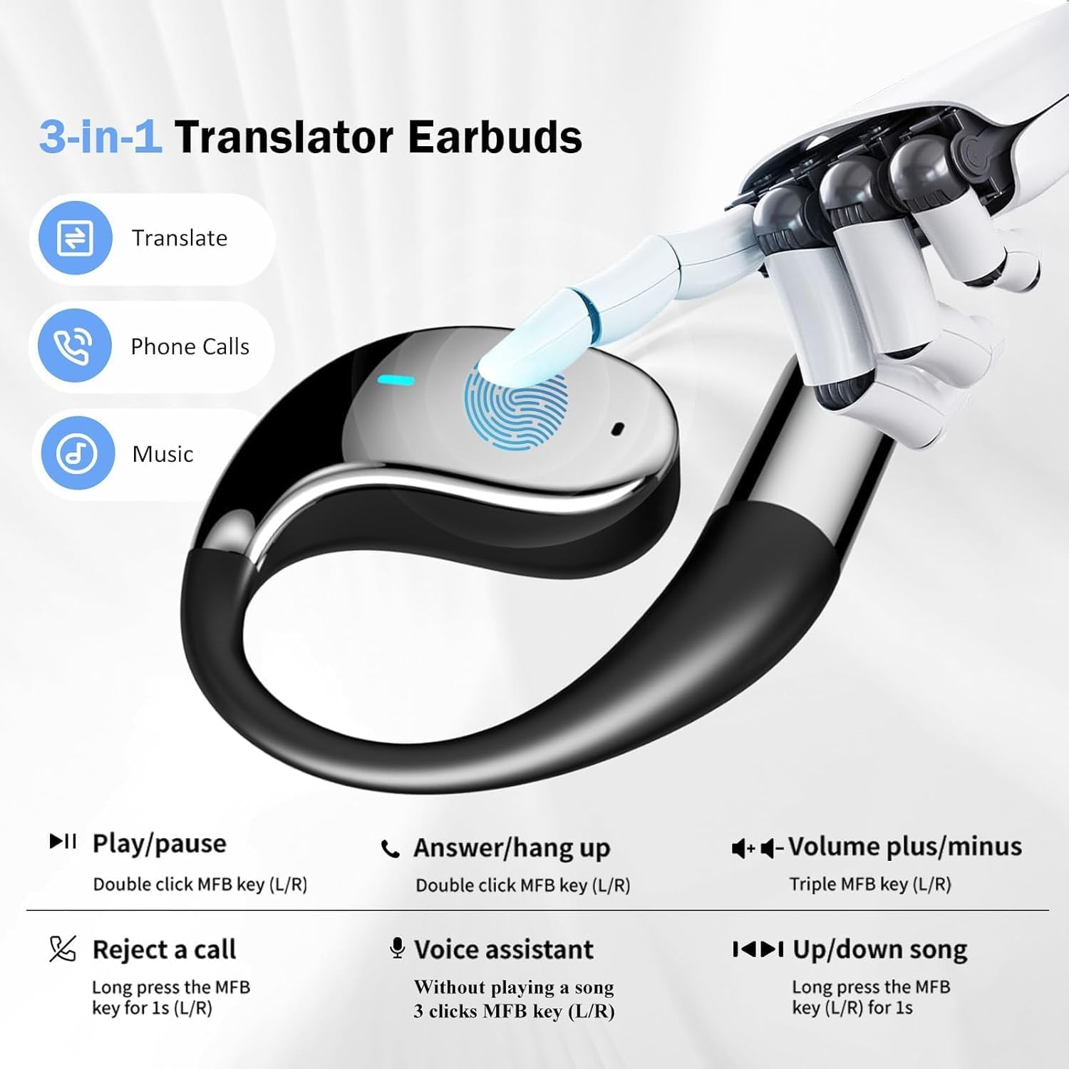 Ki Translator Headphones, Translator Earbuds Translation Headphones Real Time, 3-In-1 Real Time Translator Earphones with 144 Languages, Translation Device for Ios and Android Travel and Business image number 2