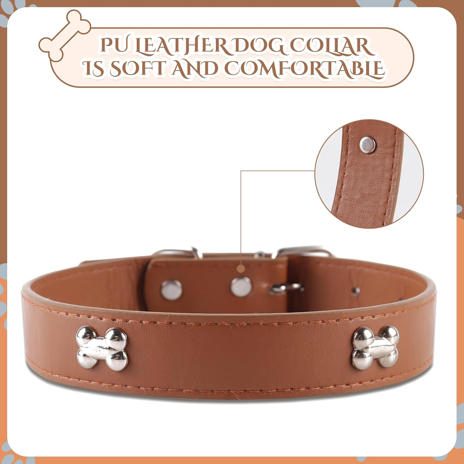 Leather Dog Collar for Dogs with Adjustable Metal Buckle, Soft PU Leather Dog Collar, Wide Dog Collar for Medium and Large Dogs (For a Neck Circumference of 39.9-48.3 Cm) image number 3