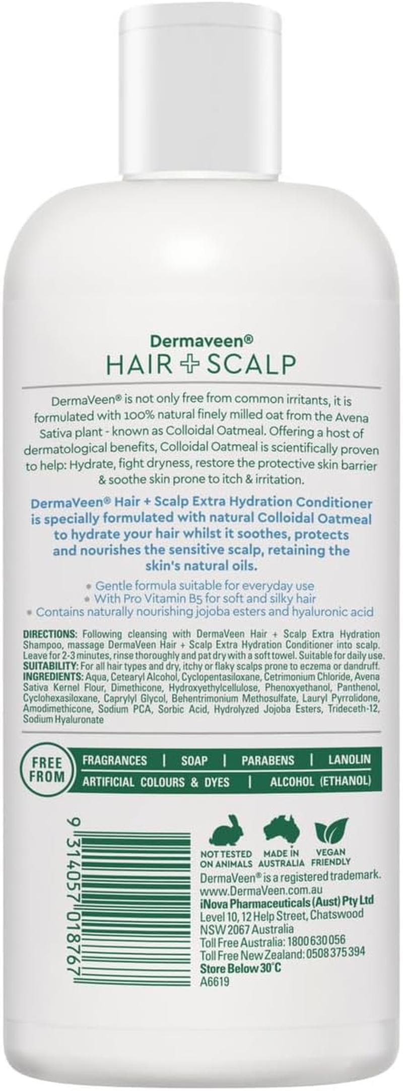 Dermaveen Hair + Scalp Extra Hydration Conditioner 500 Ml for Sensitive Scalps and Dry Hair | Soothes Sensitive Scalps and Hydrates Dry Hair, Boosted with Oatactiv+ (6 in 1 Skin Benefits) and Hyaluronic Acid image number 2
