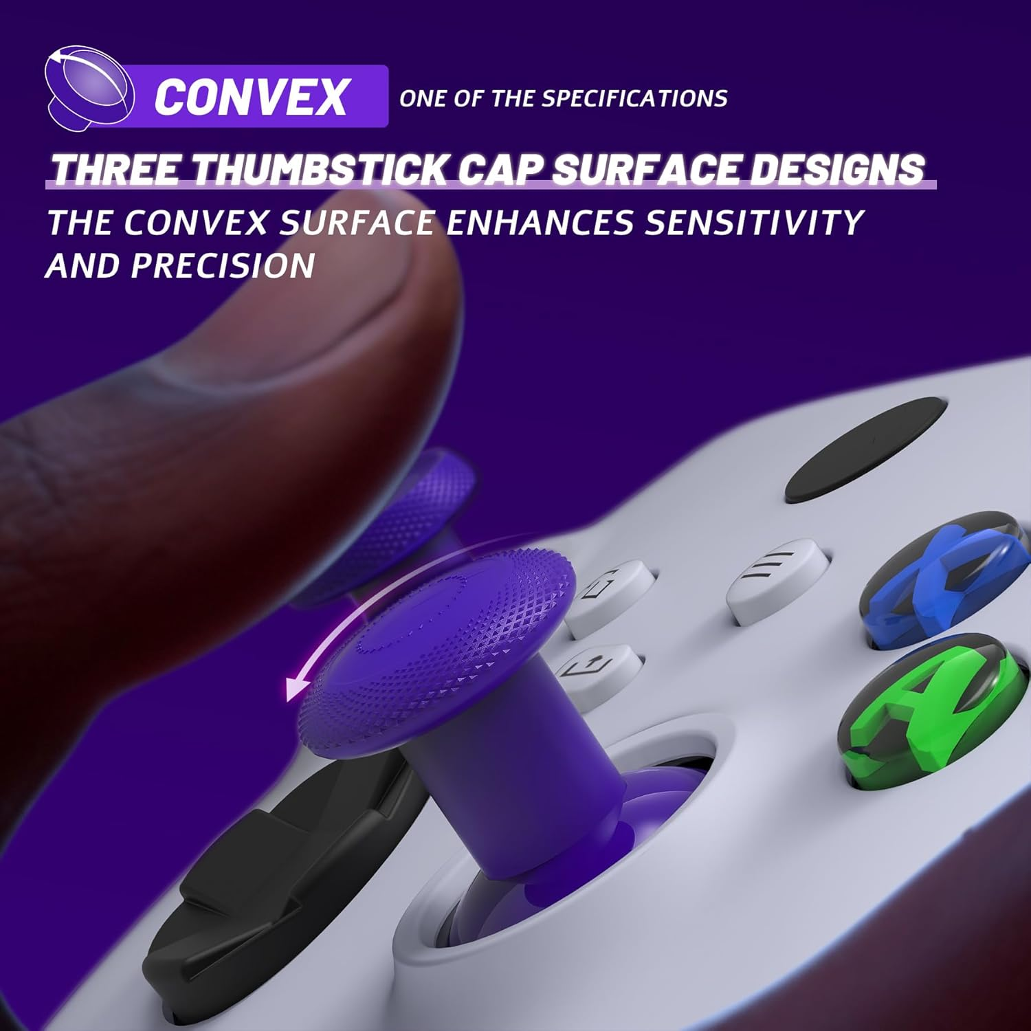 Extremerate Thumbsgear V3 Interchangeable Thumbsticks for Xbox Core Controller, 4 Height Adjustable Convex and Concave Grip Joysticks for Xbox One S/X/Elite, for Nintendo Switch Pro Controller -Purple - Blue image number 3