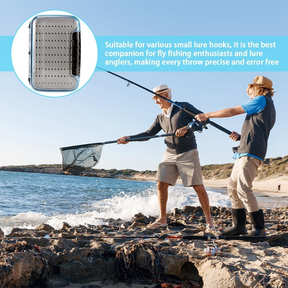 Fly Fishing Box, Two-Sided Waterproof Jig Boxes, Lightweight Fly Box with Transparent Lid, Easy Grip Fly Fishing Lures Box (Medium) image number 6