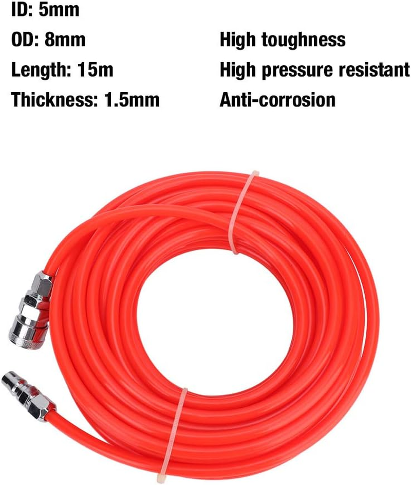 High Pressure Air Compressor Hose 15M 5X8Mm Red with Male Female Quick Coupler Fittings for Inflator Tools image number 5