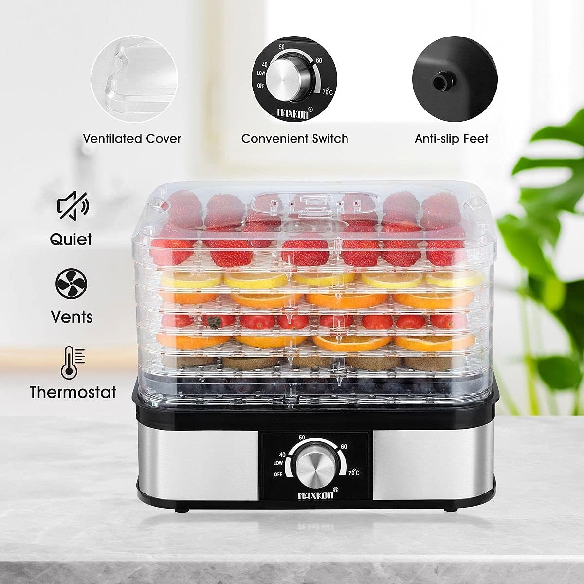Food Dehydrator Fruit Meat Dryer Beef Jerky Maker W/ 7 Adjustable Trays - Black image number 6