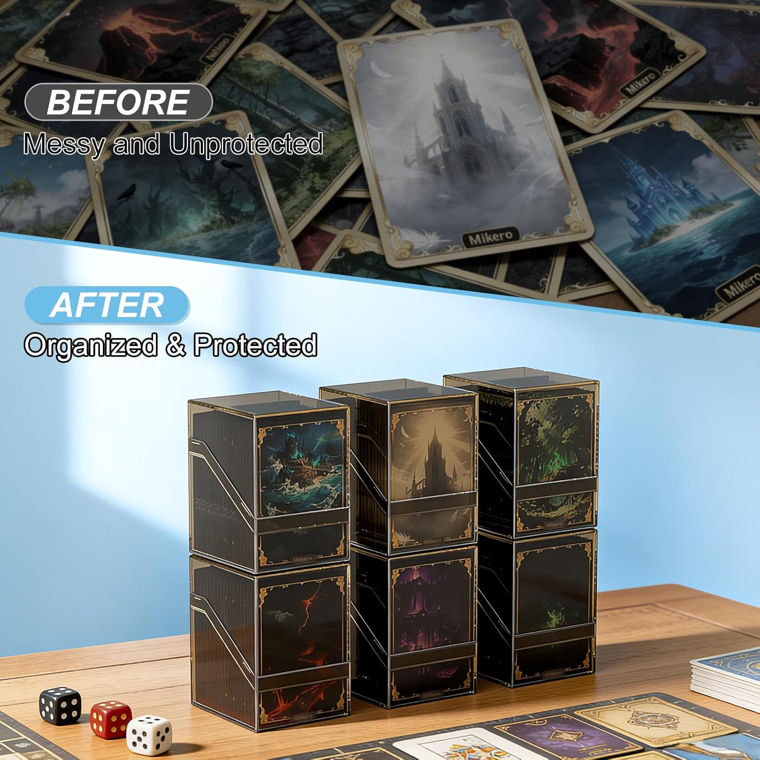 Mlikero 6 Pack Card Deck Cases,Acrylic Box for Trading Cards,Sturdy Storage Boxes Holding 100+ Sleeved Cards with Dividers,Clear and Black Fit MTG , Baseball Cards, Sport 3 Black+3 White ,0803 image number 2