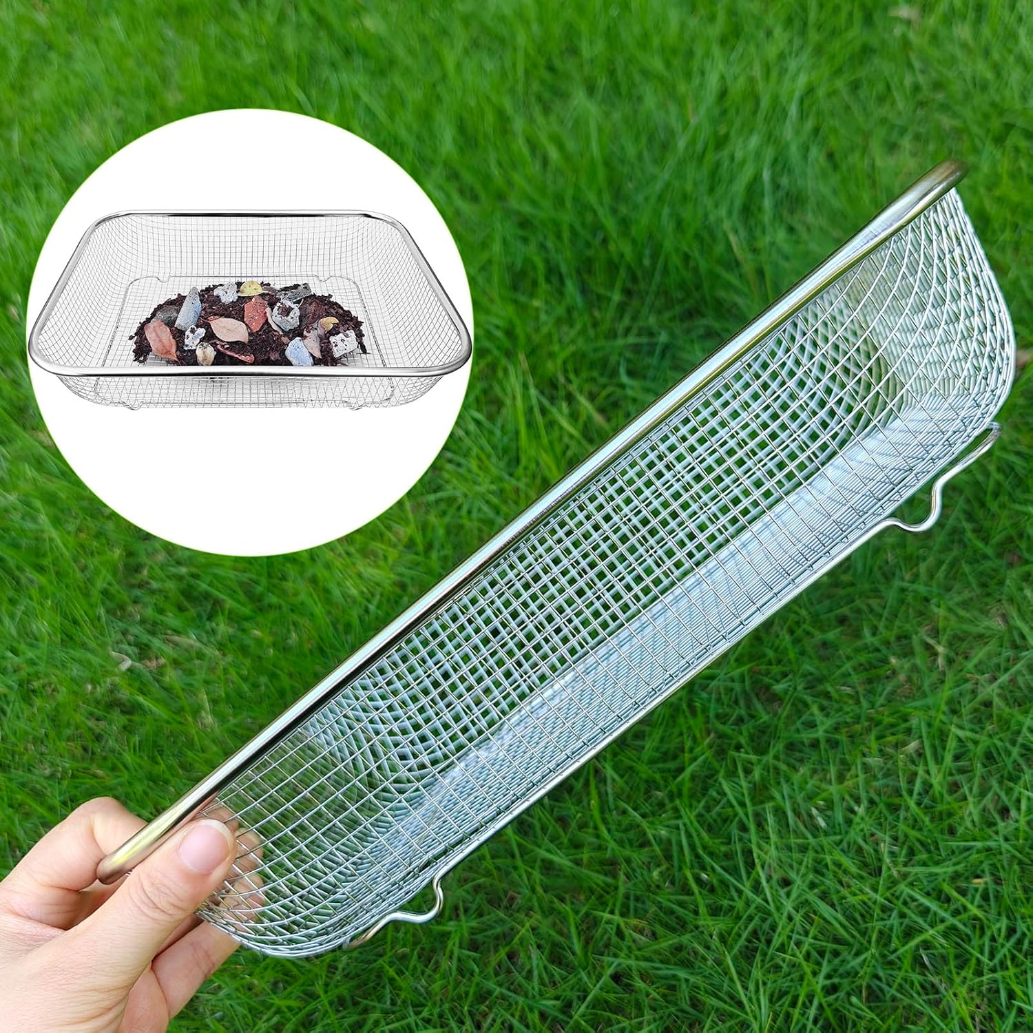 Garden Sieve Stainless Steel Earth Sieve & Garden Compost Sieve, Heavy Duty Garden Sieve for Soil and Stones, Garden Puzzles Perfect for Gardening, Ideal Sieve for Sieving and Filtering Compost, Soil image number 3