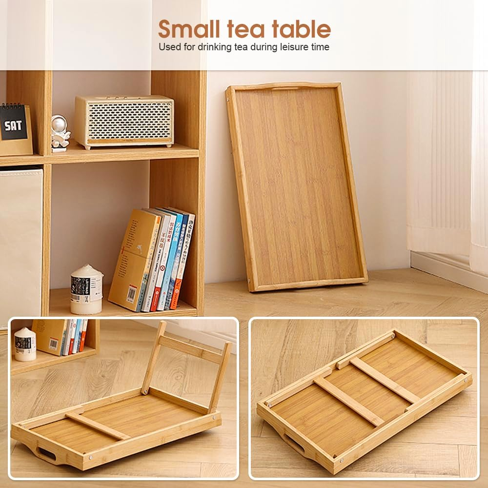 Clevinger Bamboo Bed Breakfast Tray, Breakfast Serving Table with Foldable Legs & Handles, Used as Laptop Computer Desk Snack Table TV Table,Snack Tray for Kids,Couples,Sofa,Eating,Working (1 Pack) - 2 Pack image number 5