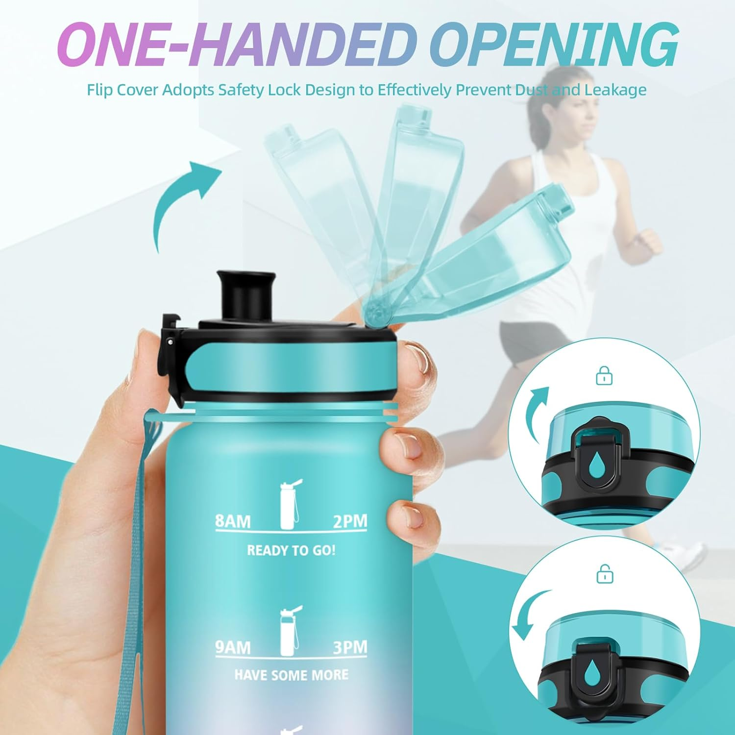 Children'S Water Bottle with Filter, Sports Water Bottle 500 Ml with Motivational Slogan, Leak-Proof Drinking Bottle, Can Be Carried, for School, Yoga, Outdoor, Hiking, Running, Green/Pink image number 2