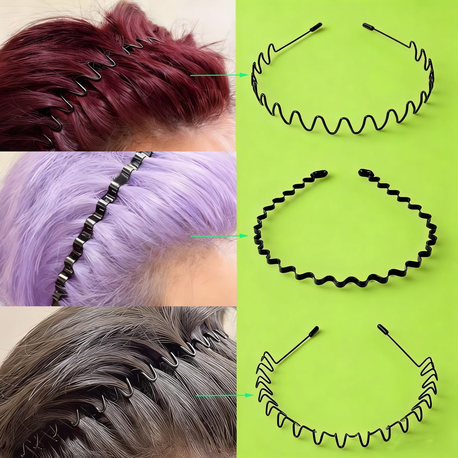 Pack of 6 Metal Headbands, Suiyeejan Headbands, Men Women, Lightweight and Non-Slip Adjustable, Black Metal Headband for Outdoor Sports Yoga image number 4