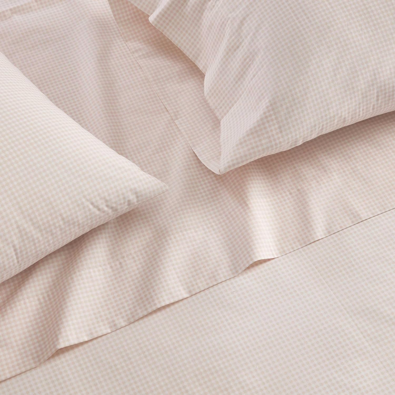 Martha Stewart - Queen Size Sheets Set, Crisp & Tailored Cooling Sheets W/A Naturally Smooth Cotton Percale Lightweight Feel - Bed Sheets with Matching Pillowcases & Fitted Sheet (Small Gingham Pink) image number 1