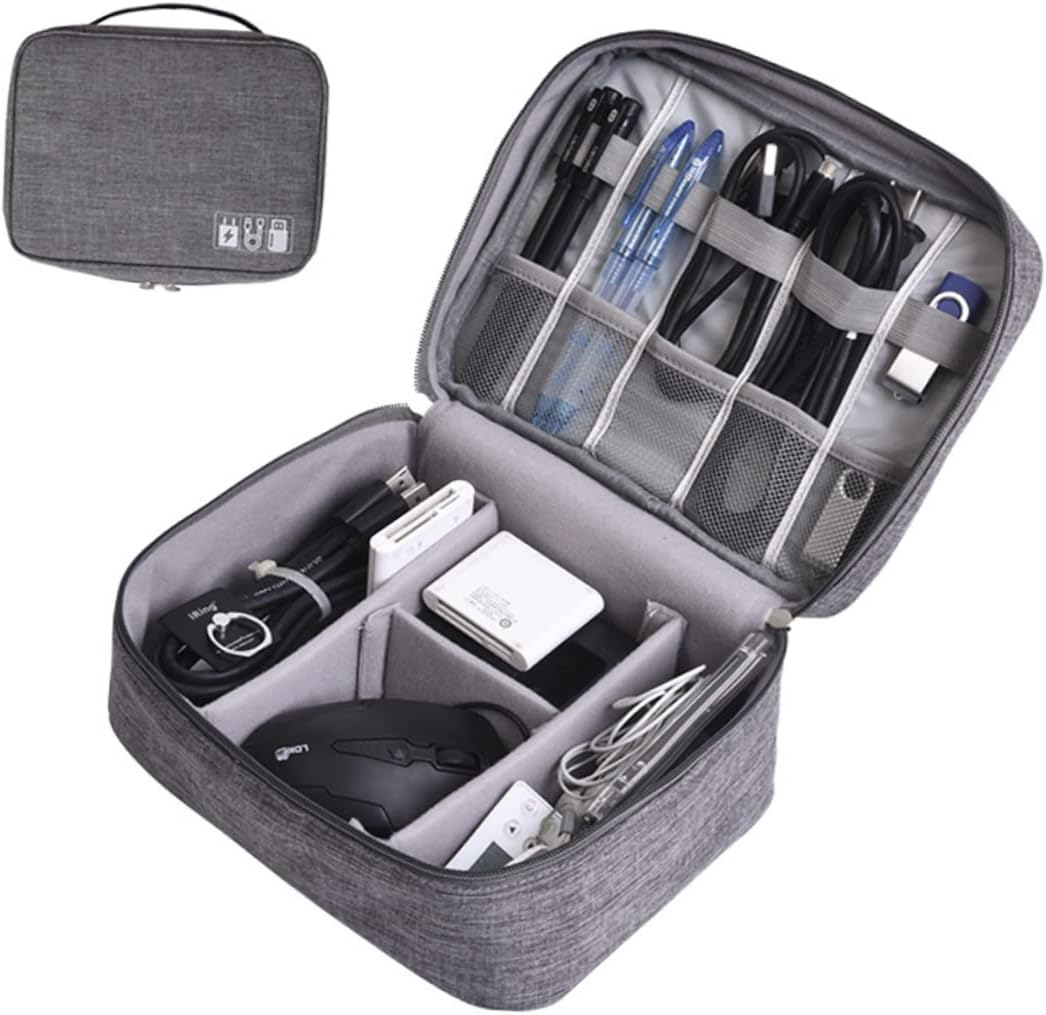 KICHOUSE Polyester Travel Storage Bag for Data Cable and Electronics for Organizing USB Drives and Power Banks Grey image number 3