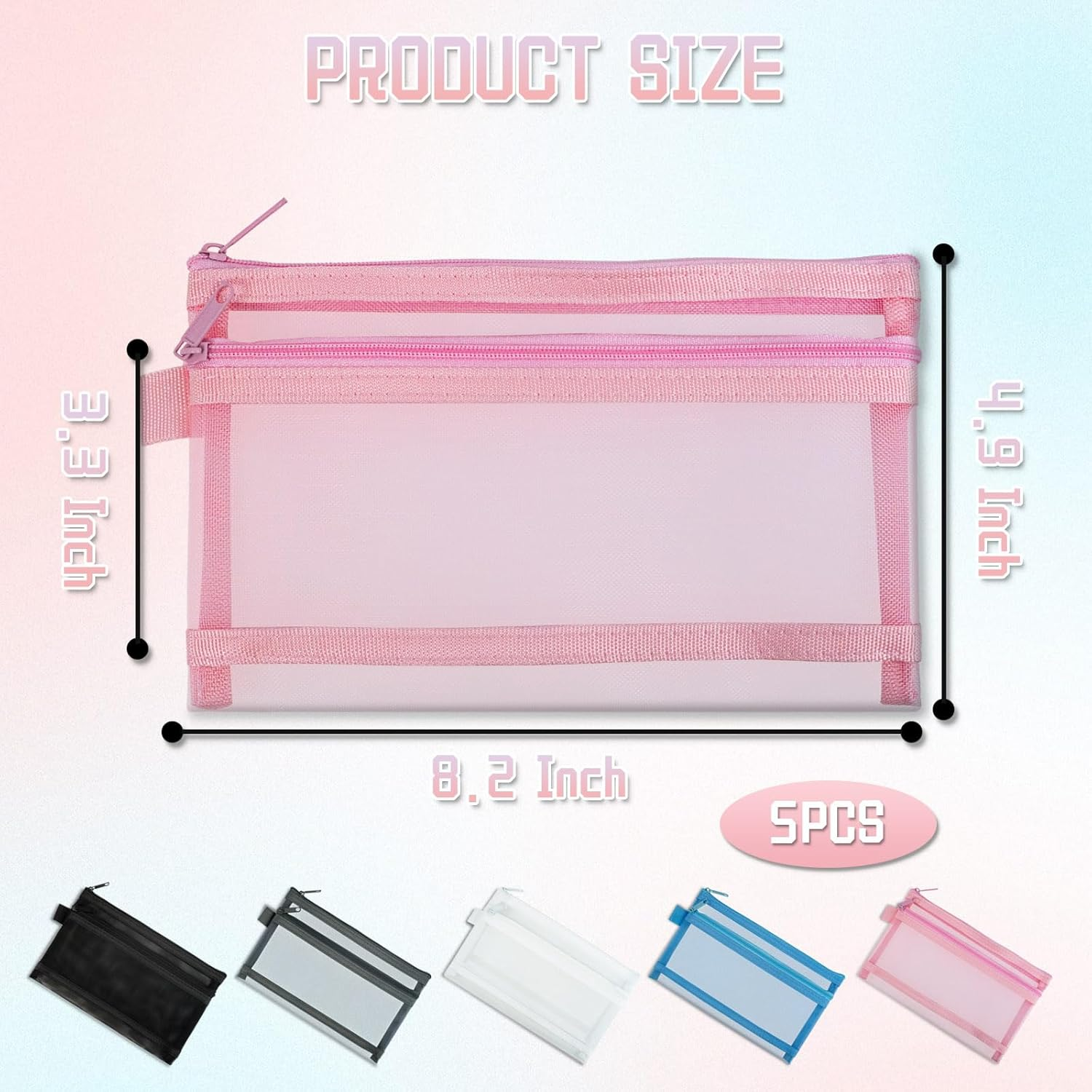 5 Pcs Pencil Case Pouch Pencil Case Large Capacity Zipper Mesh Pen Pouch Double Multifunctional Stationery Organizer Storage Bag for Office Supplies Cosmetics Makeup Travel Accessories (Multicolour)