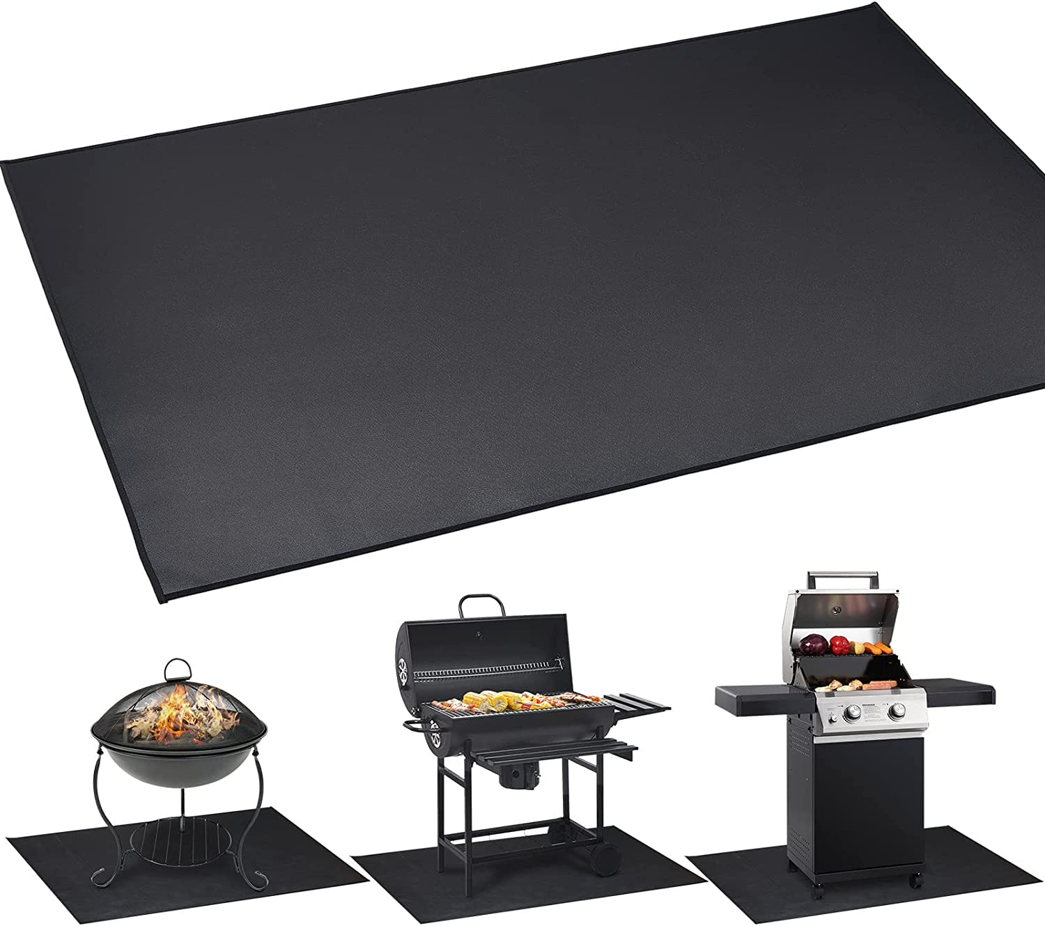 Large under Grill Mat, Fireproof Grill Pads for Outdoor Charcoal, Flat Top, Smokers, Gas Grills, Deck and Patio Protective Mats, Indoor Fireplace Mat Prevents Ember Damage Wood Floor (165 * 99 Cm)