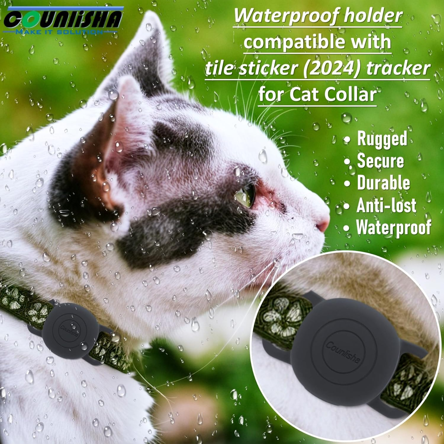 Silicone Holder for Tile Sticker (2024) for Cat Collar, Slim Durable Cover Tag for Pet Necklace Accessories, Waterproof Case Protect Life360 Sticker Tracker for Dog,Bag (2 Pack,Black) image number 5
