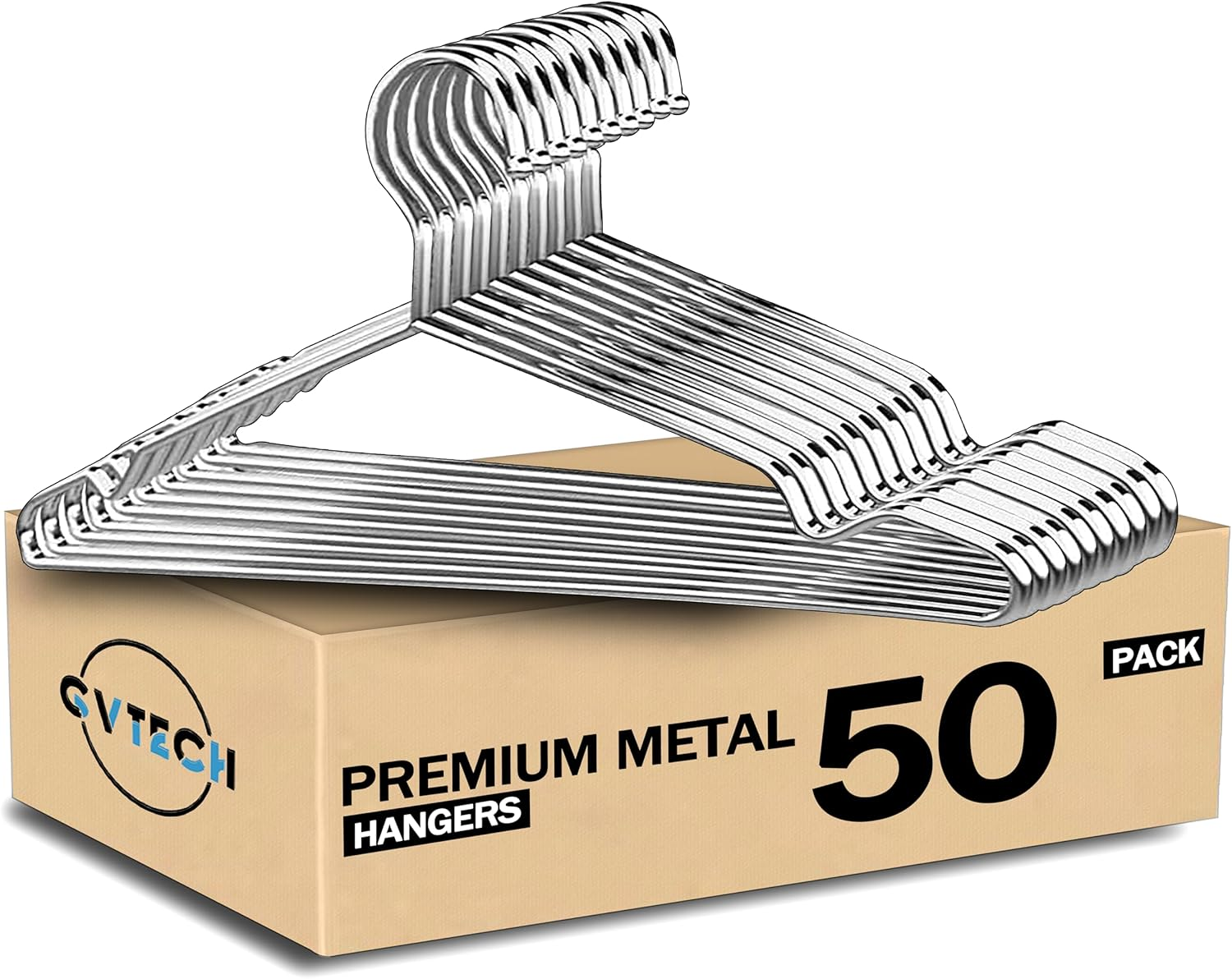 GVTECH Metal Stainless Steel Hanger, [50 Pack] Solid Hanger 42 CM Heavy Duty Lightweight Sturdy and Durable for Standard Jacket Pants Space Saving Home Hangers for Adults (50 Pack) image number 1