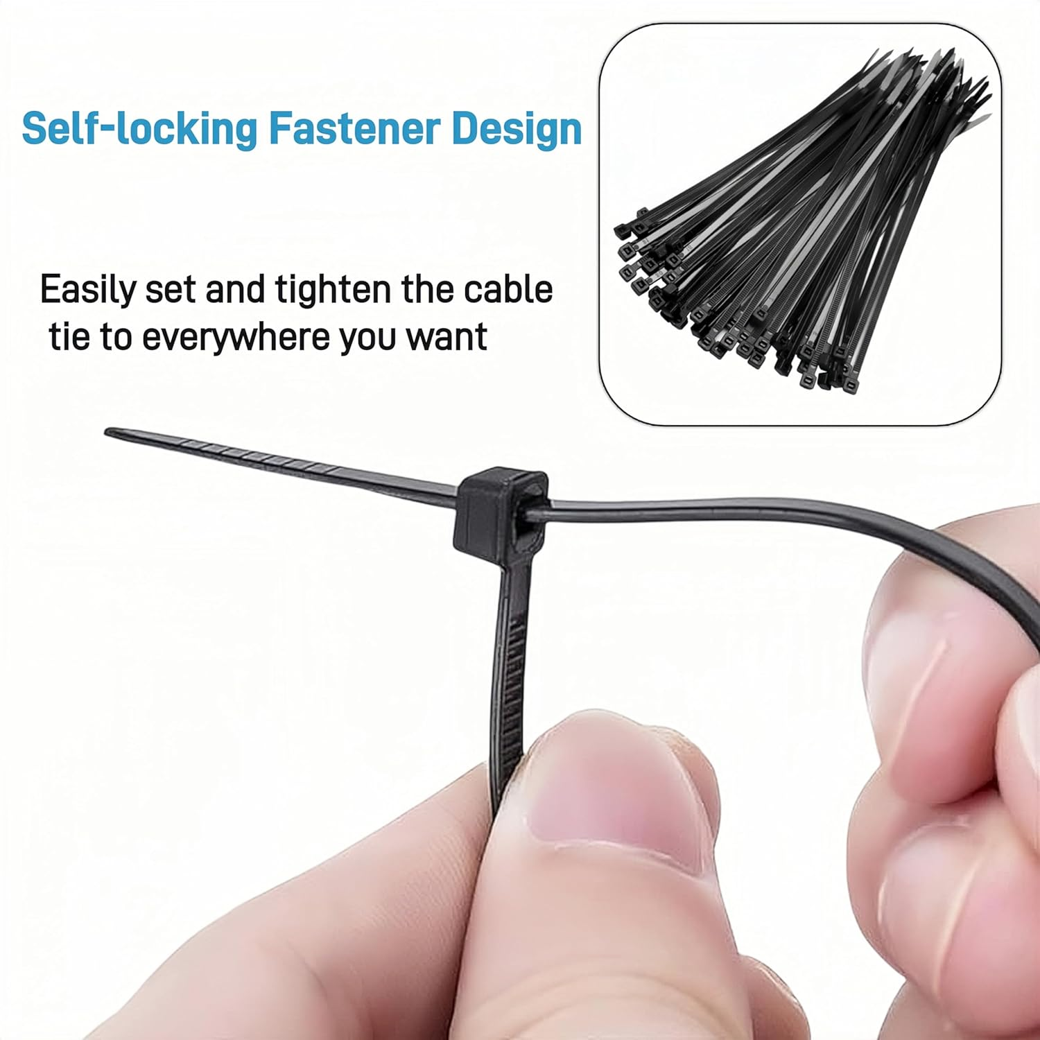 500 Cable Ties, 150Mm X 3.5Mm Nylon Zip Ties, Self-Locking Nylon Cable Wire Ties, Multi-Purpose Cable Zip Ties for Indoor and Outdoor Use (Black) image number 3